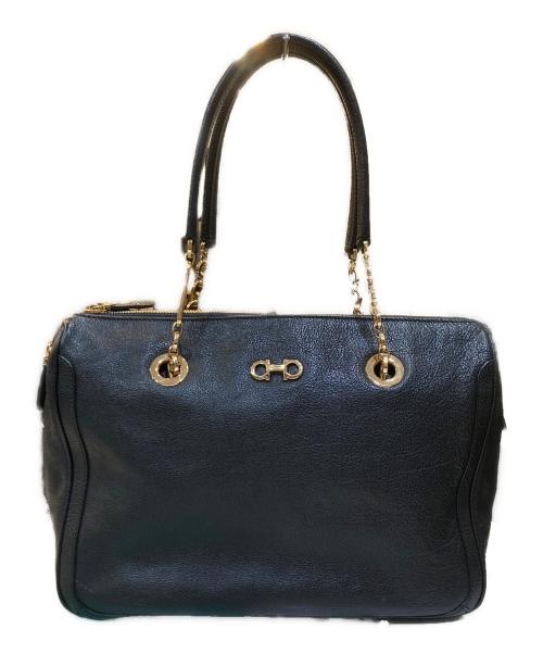 Salvatore Ferragamo（サルヴァトーレ フェラガモ）Salvatore Ferragamo (サルヴァトーレ フェラガモ) Fanya Leather Chain Handle Bag ブラックの古着・服飾アイテム