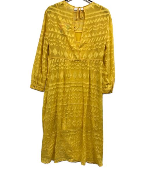 ted baker（テッドベーカー）TED BAKER (テッドベーカー) CBN RUCHED BURNOUT DRESS/シービーエヌ　ルーシュド　バーンアウト　ドレス イエロー サイズ:3の古着・服飾アイテム