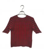 ISSEY MIYAKE PLEATS Tイッセイミヤケ プリーツ）の古着「千鳥格子プリーツカットソー」｜ブラック×レッド
