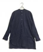 COMOLIコモリ）の古着「ベタシャン バンドカラーシャツ」｜ネイビー