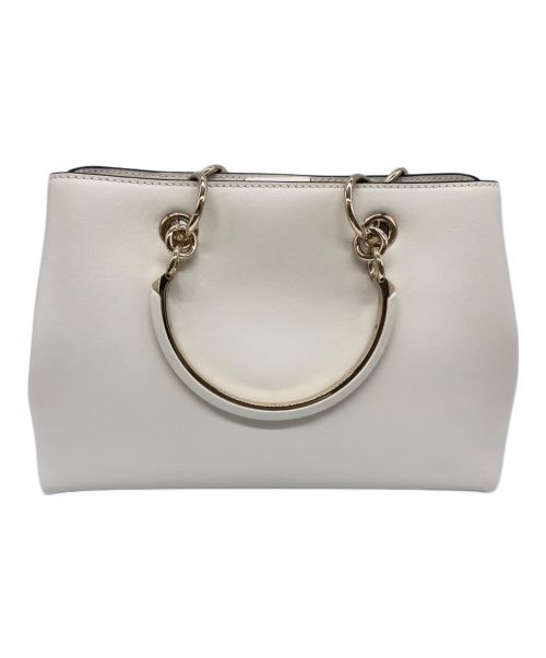 JIMMY CHOO（ジミーチュウ）JIMMY CHOO (ジミーチュウ) ボンボンスモールトートバッグ ホワイトの古着・服飾アイテム