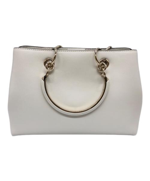 JIMMY CHOO（ジミーチュウ）JIMMY CHOO (ジミーチュウ) ボンボンスモールトートバッグ ホワイトの古着・服飾アイテム