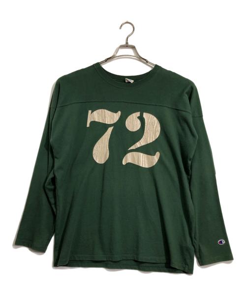 Champion（チャンピオン）Champion (チャンピオン) ロングスリーブフットボールTシャツ グリーン サイズ:Lの古着・服飾アイテム