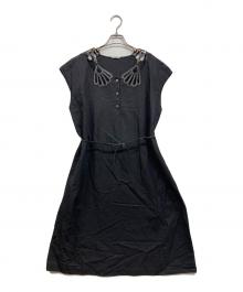 MIU MIU（ミュウミュウ）の古着「ウエストマークレザー切替ワンピース」｜ブラック