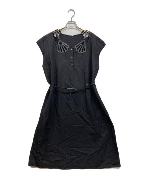 MIU MIU（ミュウミュウ）MIU MIU (ミュウミュウ) ウエストマークレザー切替ワンピース ブラック サイズ:40Sの古着・服飾アイテム