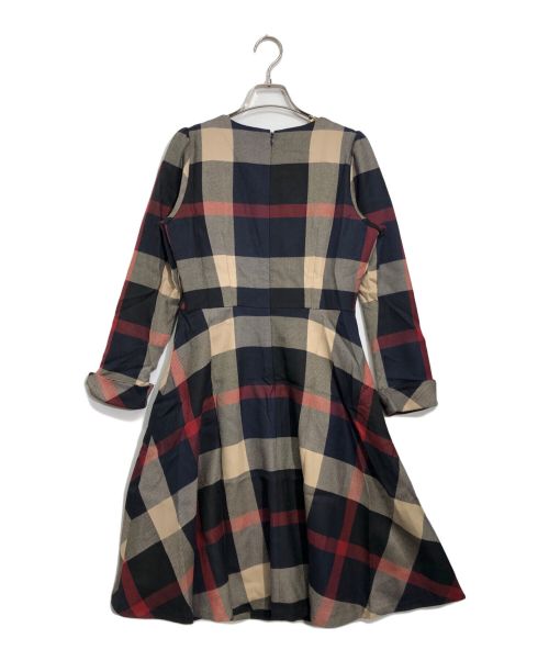 BLUE LABEL CRESTBRIDGE（ブルーレーベルクレストブリッジ）BLUE LABEL CRESTBRIDGE (ブルーレーベルクレストブリッジ) チェックワンピース ネイビー×ベージュ サイズ:38の古着・服飾アイテム