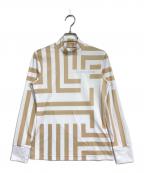 LANVIN SPORTランバン スポーツ）の古着「モノグラムプリント モックネック長袖シャツ」｜ベージュ