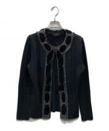 LANVIN COLLECTION（ランバンコレクション）の古着「ノーカラーニットジャケット」｜ブラック
