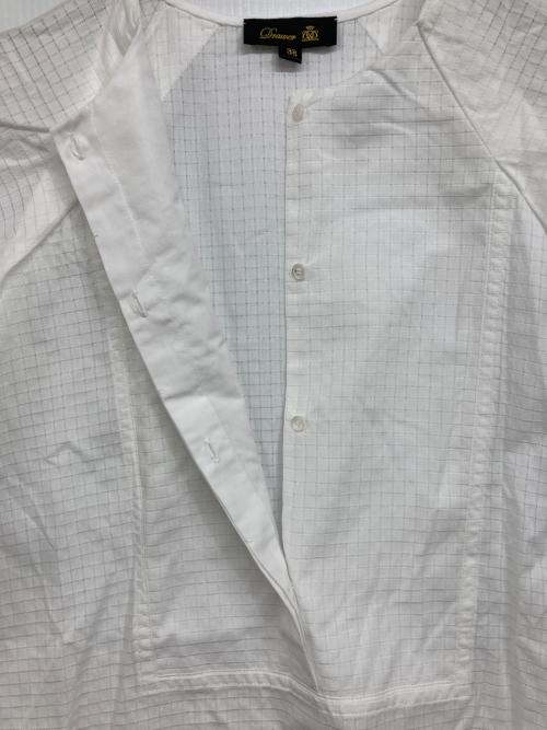 DRAWER（ドゥロワー）Drawer (ドゥロワー) シアーチェックプザムノーカラーシャツ ホワイト サイズ:38の古着・服飾アイテム