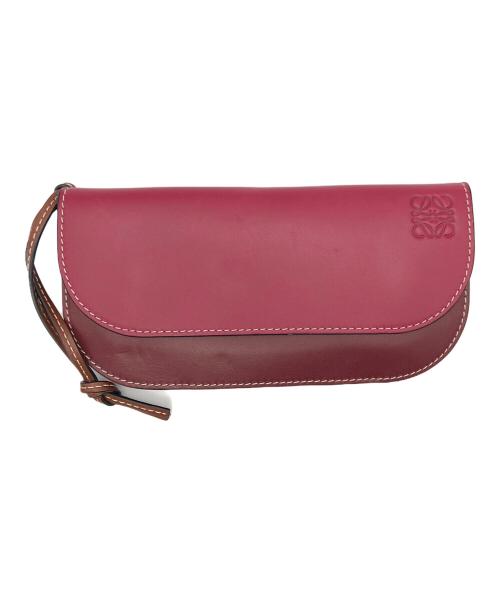 LOEWE（ロエベ）LOEWE (ロエベ) カーフレザー ゲート コンチネンタル ミニウォレット レッド×ボルドーの古着・服飾アイテム
