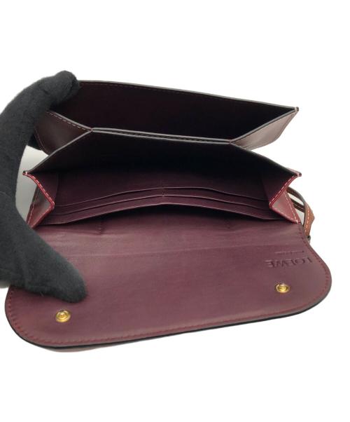 LOEWE（ロエベ）LOEWE (ロエベ) カーフレザー ゲート コンチネンタル ミニウォレット レッド×ボルドーの古着・服飾アイテム