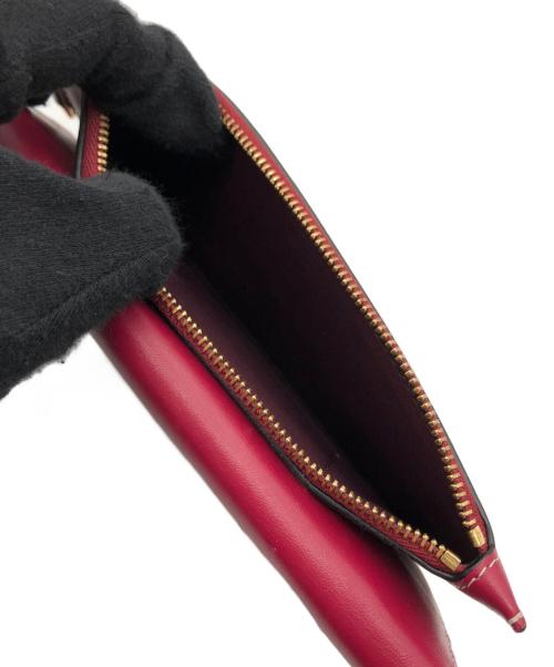 LOEWE（ロエベ）LOEWE (ロエベ) カーフレザー ゲート コンチネンタル ミニウォレット レッド×ボルドーの古着・服飾アイテム