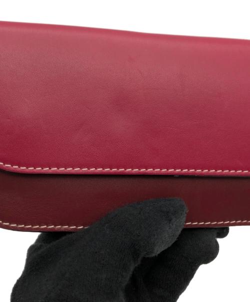 LOEWE（ロエベ）LOEWE (ロエベ) カーフレザー ゲート コンチネンタル ミニウォレット レッド×ボルドーの古着・服飾アイテム