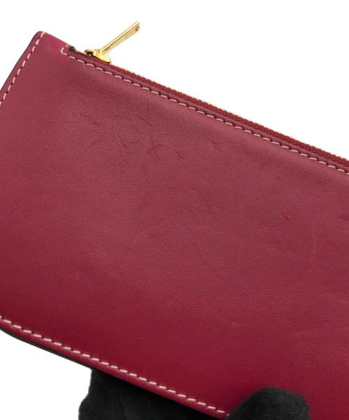 LOEWE（ロエベ）LOEWE (ロエベ) カーフレザー ゲート コンチネンタル ミニウォレット レッド×ボルドーの古着・服飾アイテム