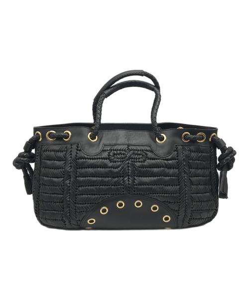 ANYA HINDMARCH（アニヤ・ハインドマーチ）ANYA HINDMARCH (アニヤハインドマーチ) レザー編み込みハンドバッグ ブラックの古着・服飾アイテム