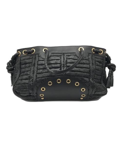 ANYA HINDMARCH（アニヤ・ハインドマーチ）ANYA HINDMARCH (アニヤハインドマーチ) レザー編み込みハンドバッグ ブラックの古着・服飾アイテム