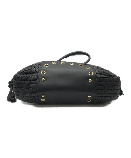 ANYA HINDMARCH（アニヤ・ハインドマーチ）ANYA HINDMARCH (アニヤハインドマーチ) レザー編み込みハンドバッグ ブラックの古着・服飾アイテム
