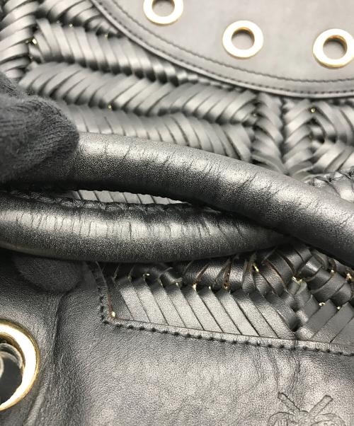 ANYA HINDMARCH（アニヤ・ハインドマーチ）ANYA HINDMARCH (アニヤハインドマーチ) レザー編み込みハンドバッグ ブラックの古着・服飾アイテム