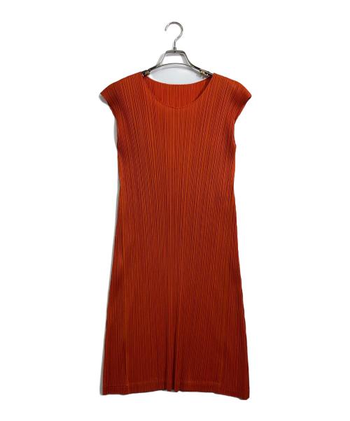 PLEATS PLEASE（プリーツプリーズ）PLEATS PLEASE (プリーツプリーズ) ノースリーブプリーツワンピース オレンジ サイズ:2の古着・服飾アイテム