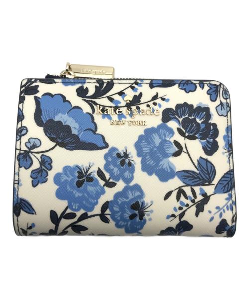 Kate Spade（ケイトスペード）Kate Spade (ケイトスペード) マディソン ベース フローラル プリント スモール L-ジップ ウォレット ホワイト×ネイビーの古着・服飾アイテム