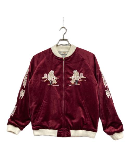 HOUSTON（ヒューストン）HOUSTON (ヒューストン) アラスカ刺繍別珍スカジャン レッド×ホワイト サイズ:LARGEの古着・服飾アイテム