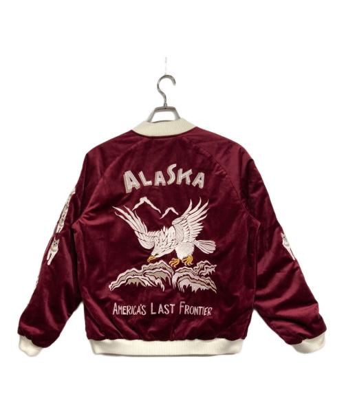 HOUSTON（ヒューストン）HOUSTON (ヒューストン) アラスカ刺繍別珍スカジャン レッド×ホワイト サイズ:LARGEの古着・服飾アイテム