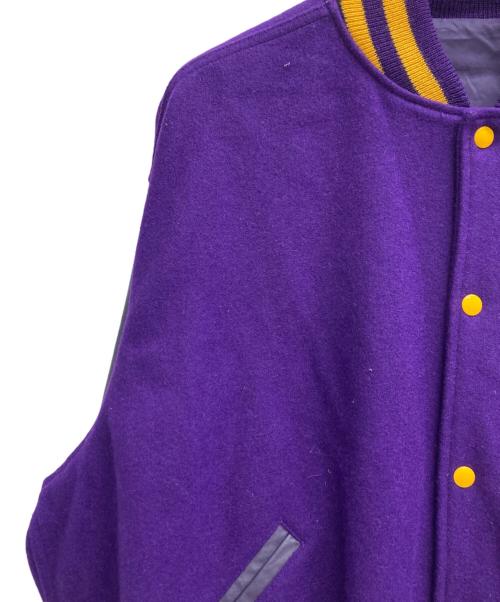 TM ATHLETICS（ティーエムアスレチックス）TM ATHLETICS (ティーエムアスレチックス) レザースリーブウールスタジャン パープル サイズ:54の古着・服飾アイテム