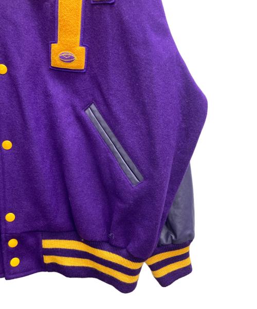 TM ATHLETICS（ティーエムアスレチックス）TM ATHLETICS (ティーエムアスレチックス) レザースリーブウールスタジャン パープル サイズ:54の古着・服飾アイテム