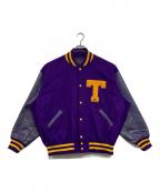 TM ATHLETICSティーエムアスレチックス）の古着「レザースリーブウールスタジャン」｜パープル