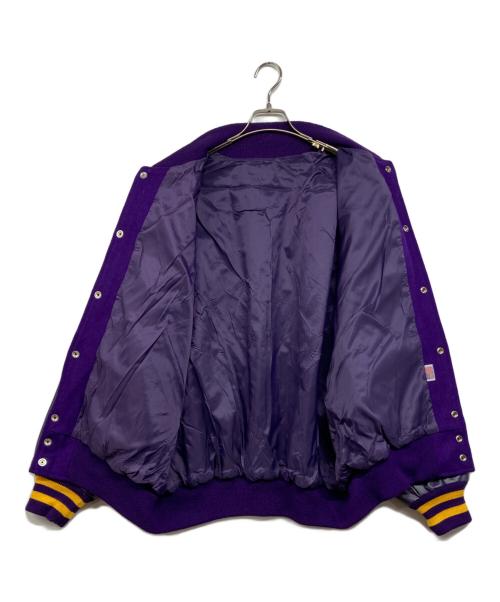 TM ATHLETICS（ティーエムアスレチックス）TM ATHLETICS (ティーエムアスレチックス) レザースリーブウールスタジャン パープル サイズ:54の古着・服飾アイテム