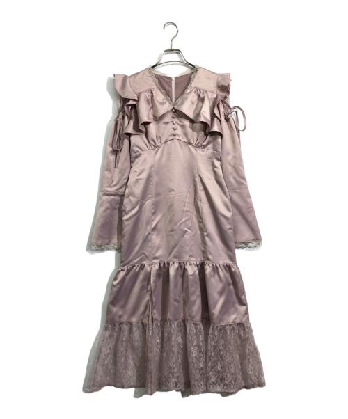 Rose Muse（ロゼミューズ）ROSE MUSE (ロゼミューズ) raffle slit lace switching dress ピンク サイズ:Sの古着・服飾アイテム