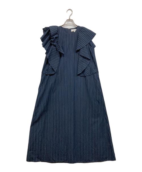 ENFOLD（エンフォルド）ENFOLD (エンフォルド) ピンストライプ フリルスリーブDRESS ネイビー サイズ:38の古着・服飾アイテム