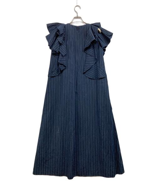 ENFOLD（エンフォルド）ENFOLD (エンフォルド) ピンストライプ フリルスリーブDRESS ネイビー サイズ:38の古着・服飾アイテム