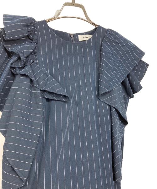 ENFOLD（エンフォルド）ENFOLD (エンフォルド) ピンストライプ フリルスリーブDRESS ネイビー サイズ:38の古着・服飾アイテム
