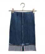 PLEATS PLEASEプリーツプリーズ）の古着「デニム転写プリーツスカート」｜ブルー