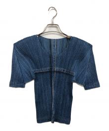 PLEATS PLEASE（プリーツプリーズ）の古着「デニム転写プリーツカットソー」｜ブルー