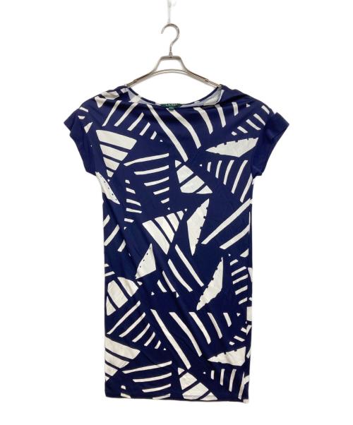 LAUREN RALPH LAUREN（ローレンラルフローレン）LAUREN RALPH LAUREN (ローレンラルフローレン) 幾何学模様カットソーワンピース ネイビー サイズ:Sの古着・服飾アイテム