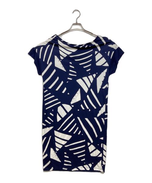 LAUREN RALPH LAUREN（ローレンラルフローレン）LAUREN RALPH LAUREN (ローレンラルフローレン) 幾何学模様カットソーワンピース ネイビー サイズ:Sの古着・服飾アイテム