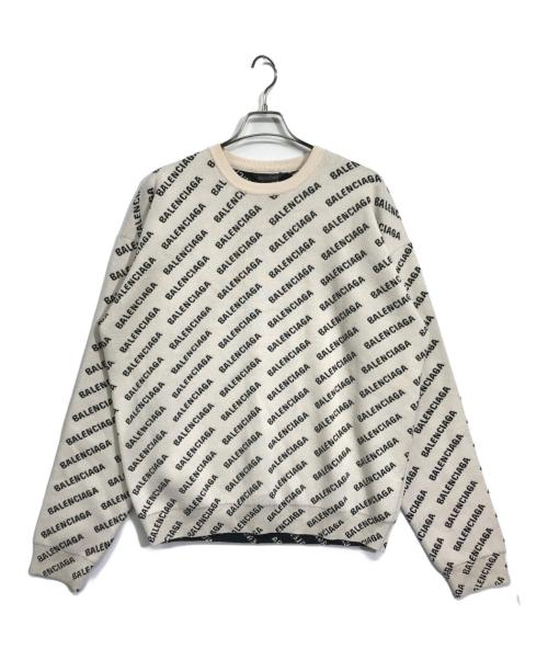 BALENCIAGA（バレンシアガ）BALENCIAGA (バレンシアガ) 総柄ロゴニット ブラック×アイボリー サイズ:Mの古着・服飾アイテム