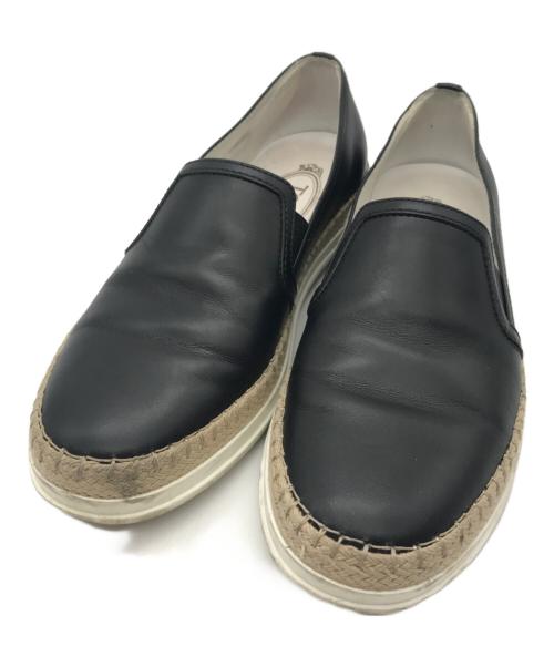 TOD'S（トッズ）TOD'S (トッズ) エスパドリーユレザースリッポン ブラック サイズ: 35 1/2の古着・服飾アイテム