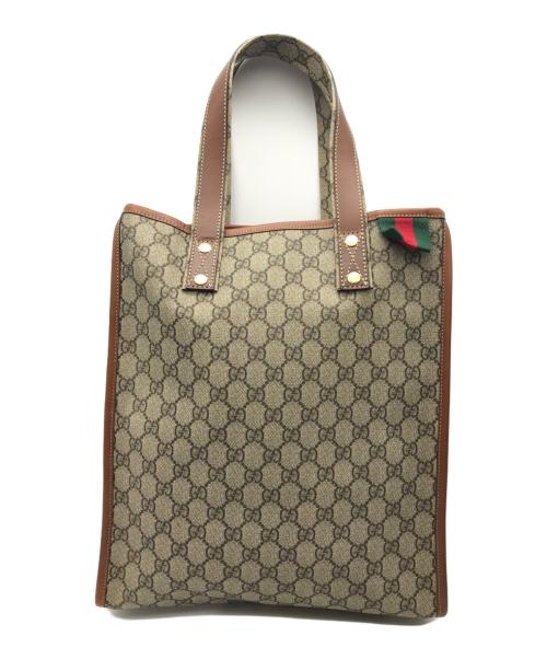 GUCCI（グッチ）GUCCI (グッチ) GGスプリーム　トートバッグ ブラウン×ベージュの古着・服飾アイテム