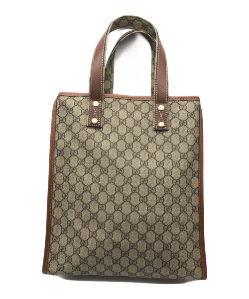 GUCCI（グッチ）GUCCI (グッチ) GGスプリーム　トートバッグ ブラウン×ベージュの古着・服飾アイテム