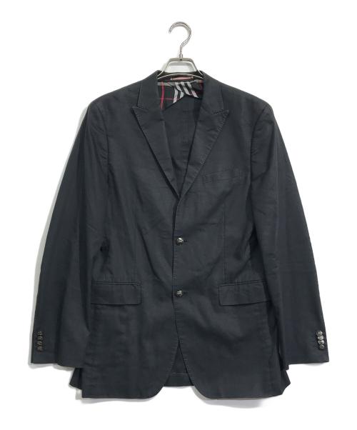 BURBERRY BLACK LABEL（バーバリーブラックレーベル）BURBERRY BLACK LABEL (バーバリーブラックレーベル) リネン混テーラードジャケット ブラック サイズ:XLの古着・服飾アイテム