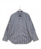 manonマノン）の古着「ブロードクロスドレスシャツ」｜ネイビー×ホワイト