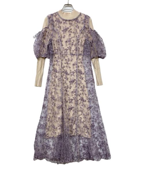 Lily Brown（リリーブラウン）Lily Brown (リリーブラウン) エンブロイダリーレイヤードワンピース ベージュ×ラベンダー サイズ:ONEの古着・服飾アイテム