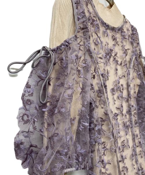 Lily Brown（リリーブラウン）Lily Brown (リリーブラウン) エンブロイダリーレイヤードワンピース ベージュ×ラベンダー サイズ:ONEの古着・服飾アイテム