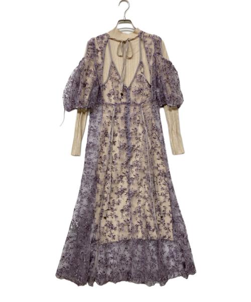 Lily Brown（リリーブラウン）Lily Brown (リリーブラウン) エンブロイダリーレイヤードワンピース ベージュ×ラベンダー サイズ:ONEの古着・服飾アイテム
