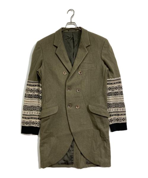Yohji Yamamoto pour homme（ヨウジヤマモト プールオム）Yohji Yamamoto pour homme (ヨウジヤマモト プールオム) ニット切替ダブルコート モスグリーン サイズ:2の古着・服飾アイテム