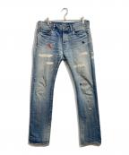Paul Smith RED EARポールスミス レッドイヤー）の古着「ペイントダメージ加工刺繍デニム」｜インディゴ
