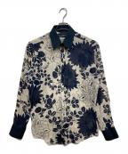 DOLCE & GABBANAドルチェ＆ガッバーナ）の古着「シアーコットン総柄シャツ」｜ホワイト×ネイビー